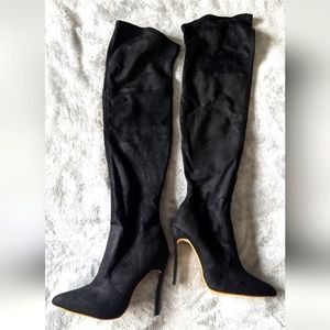 Over the knee boots with stylish heels, no zippers, wears like a sock